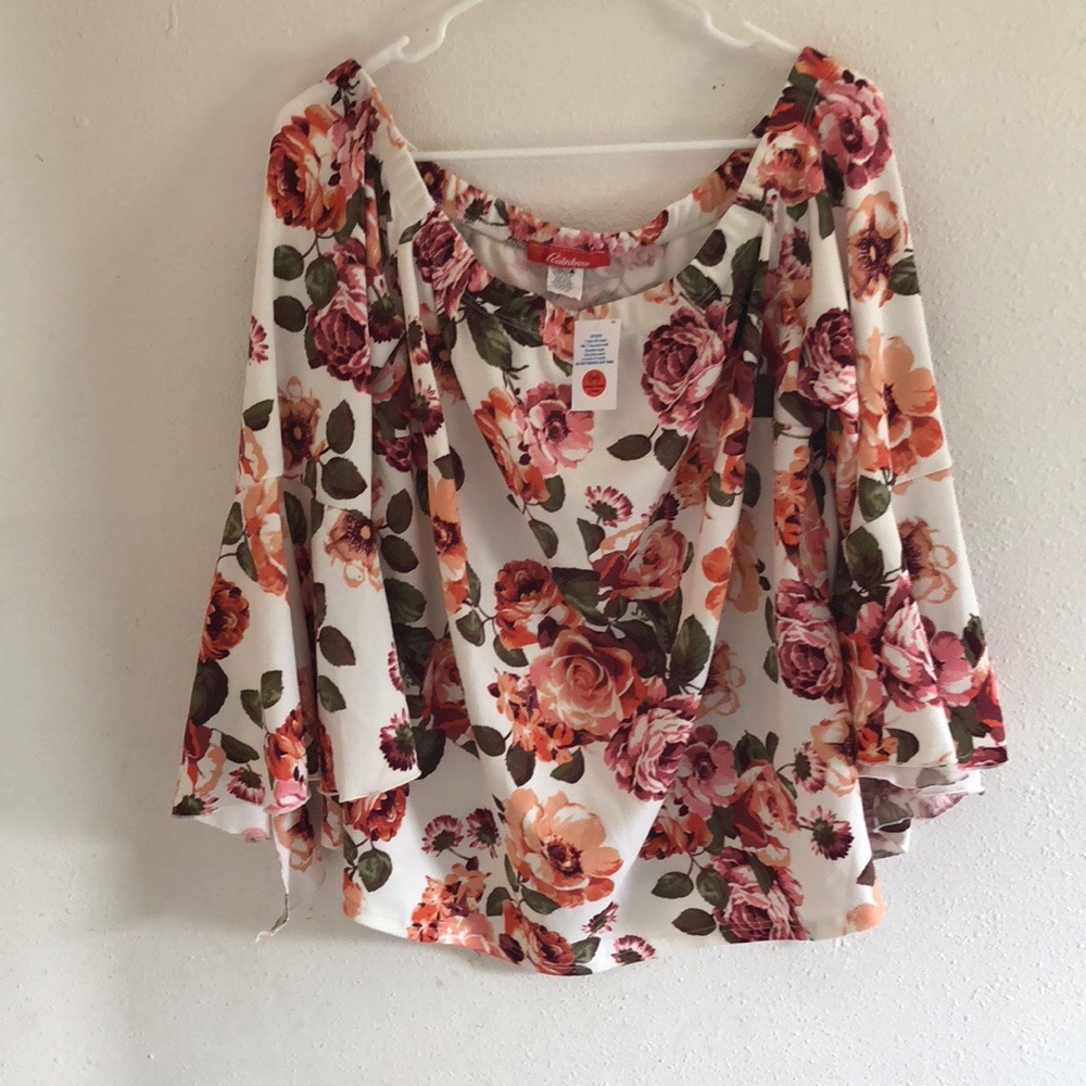 Floral off the shoulder top 
bell sleeves